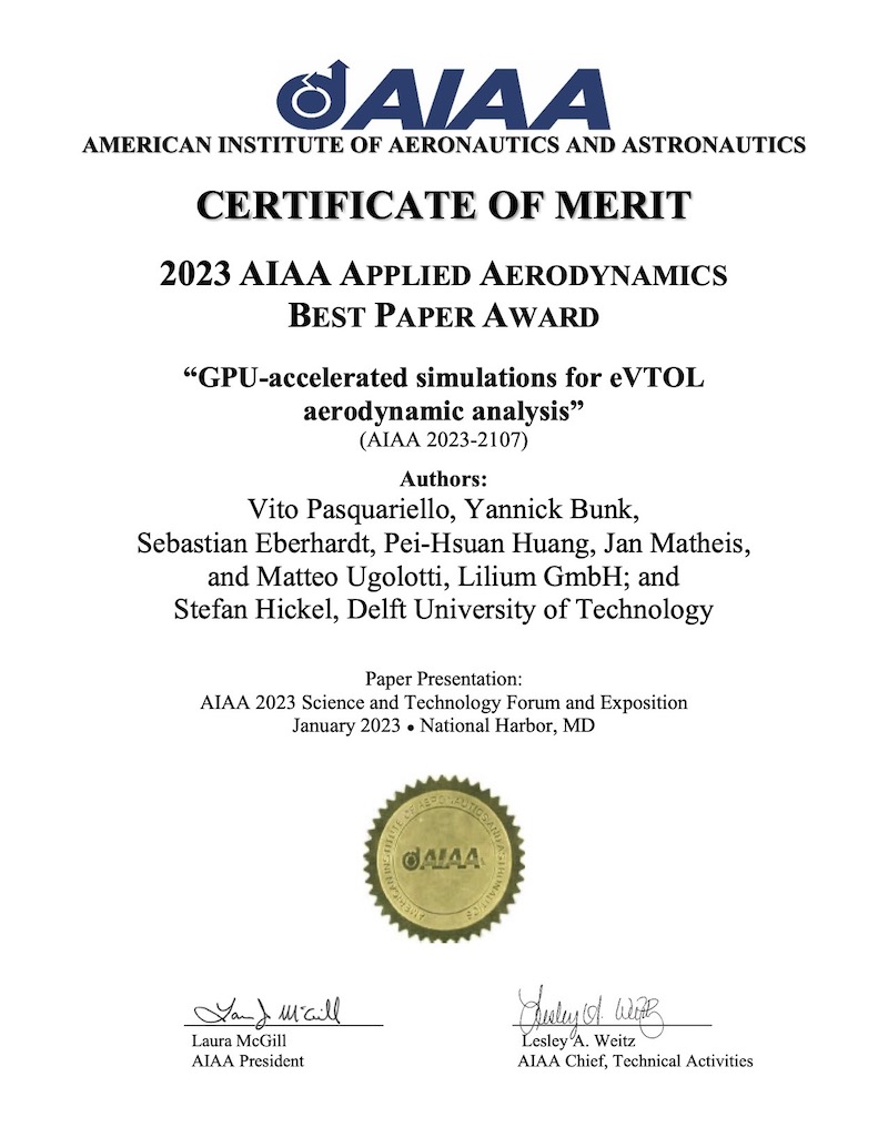 2023 AIAA Applied Aerodynamics Best Paper Award